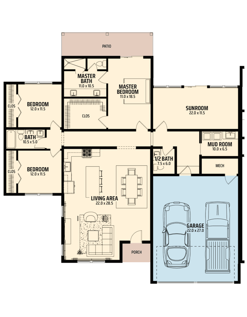 Meadow View left residence floorplan.